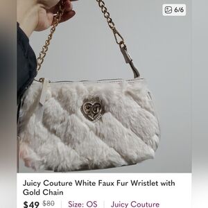Juicy Couture White Faux Fur Wristlet with Gold Chain